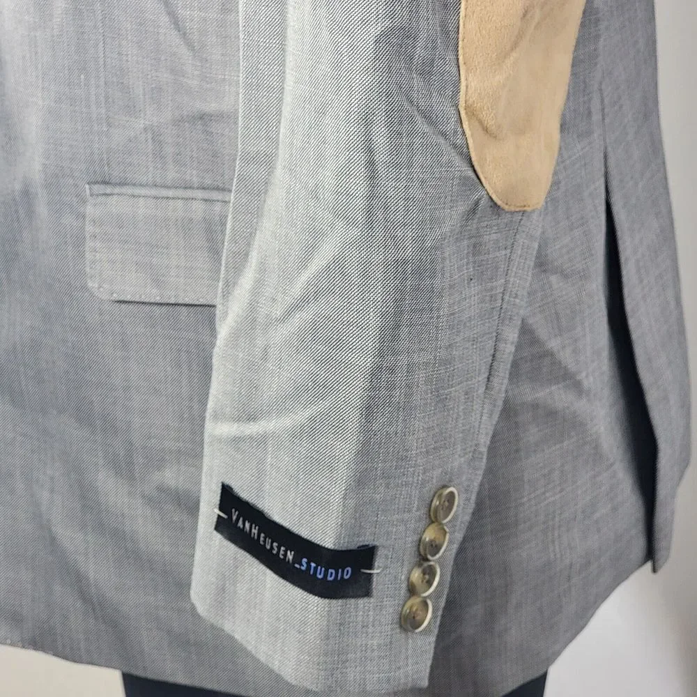 Van Heusen Men's Sport Coat Blazer Two Button Gray Sharskin Polyester Blend 48R‎
